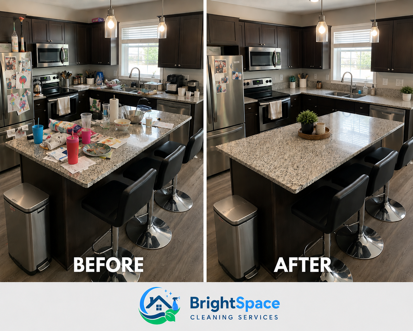 Kitchen Cleaning — before and after by BrightSpace Cleaning Services