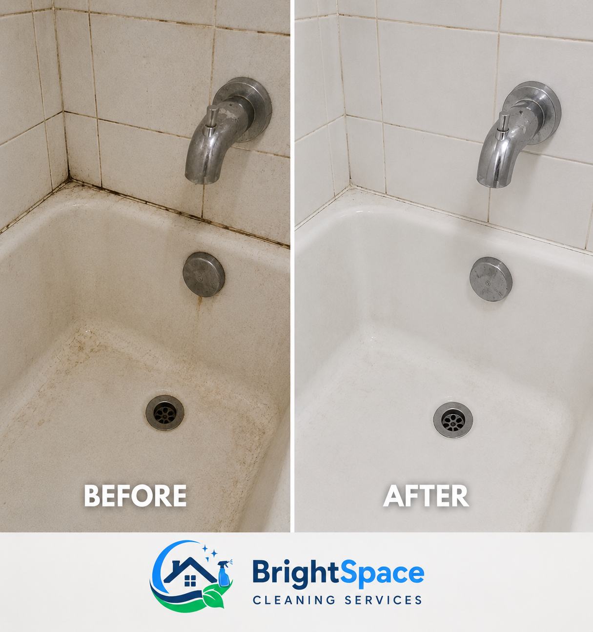 Bathroom Cleaning — before and after by BrightSpace Cleaning Services
